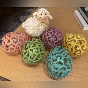 Colorful eggs with sheep